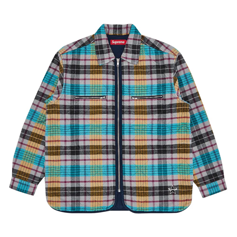 Supreme Quilted Flannel Zip Up Shirt Yellow