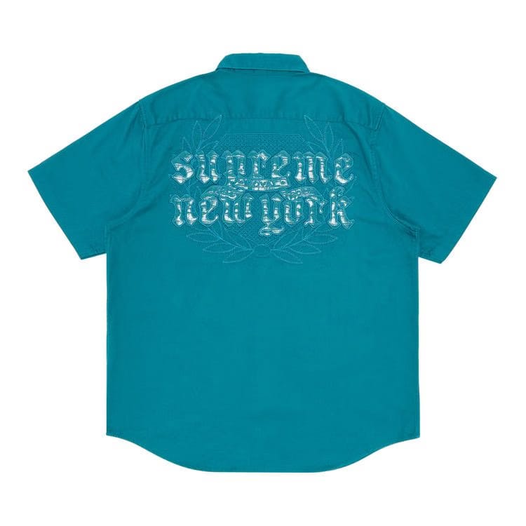 Supreme Croc Patch Shorts-Sleeve Work Shirt Teal