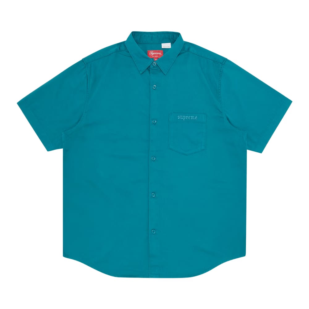 Supreme Croc Patch Shorts-Sleeve Work Shirt Teal