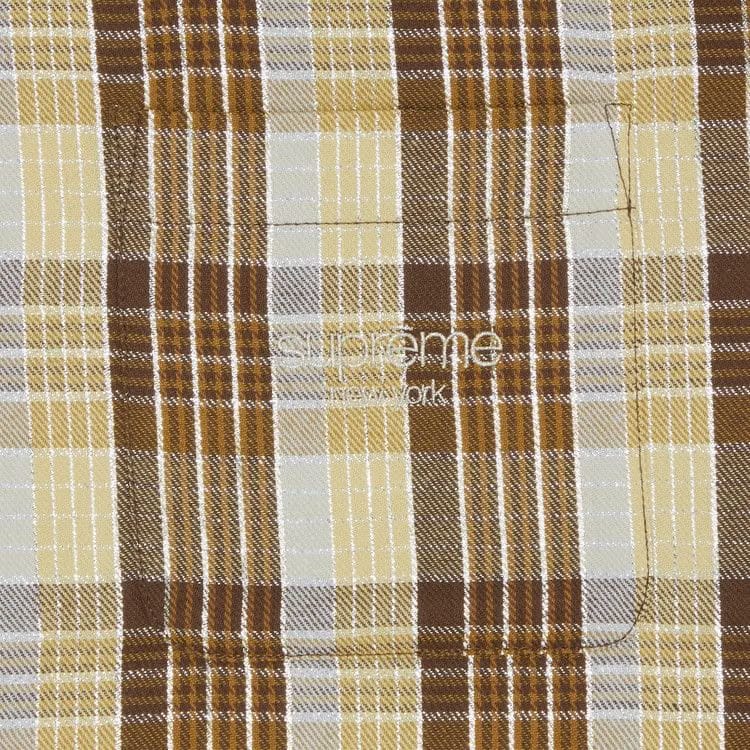 Supreme Metallic Plaid Shorts-Sleeve Shirt Brown
