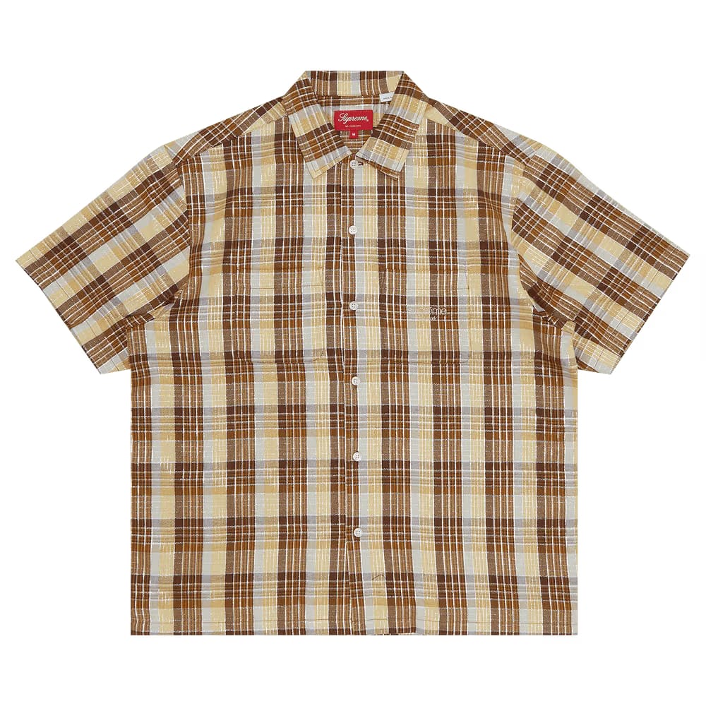 Supreme Metallic Plaid Shorts-Sleeve Shirt Brown