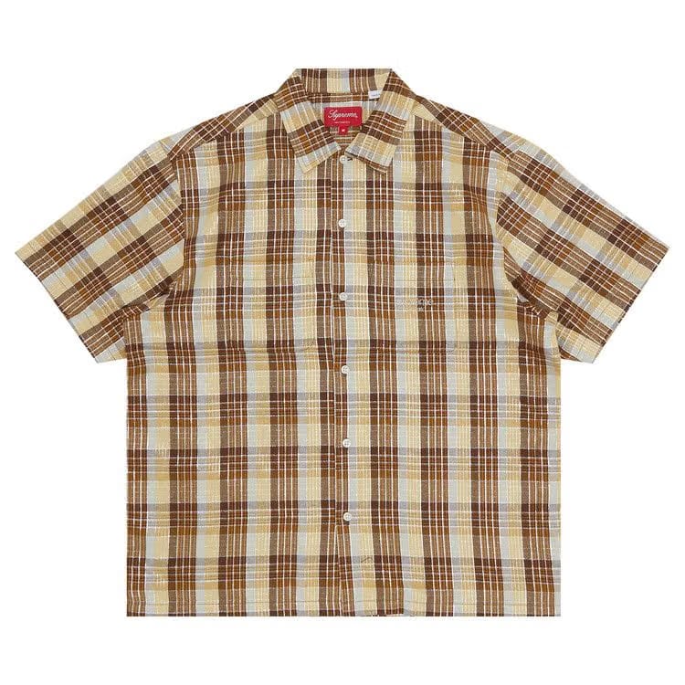 Supreme Metallic Plaid Shorts-Sleeve Shirt Brown