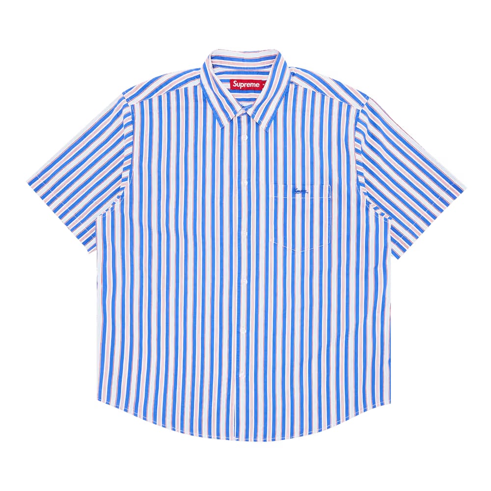 Supreme Loose Fit Multi Stripe Shorts-Sleeve Shirt Blue