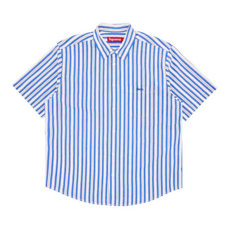 Supreme Loose Fit Multi Stripe Shorts-Sleeve Shirt Blue