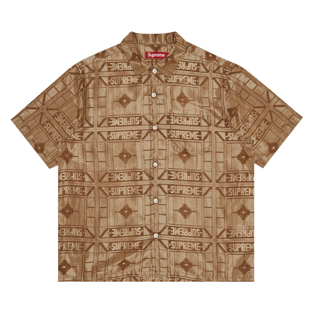 Supreme Tray Jacquard Shorts-Sleeve Shirt Tan