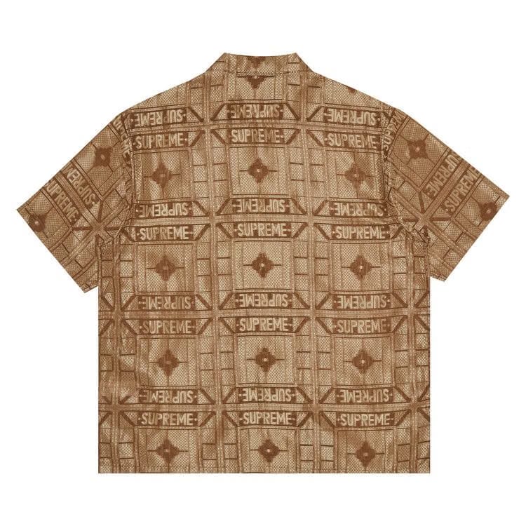 Supreme Tray Jacquard Shorts-Sleeve Shirt Tan
