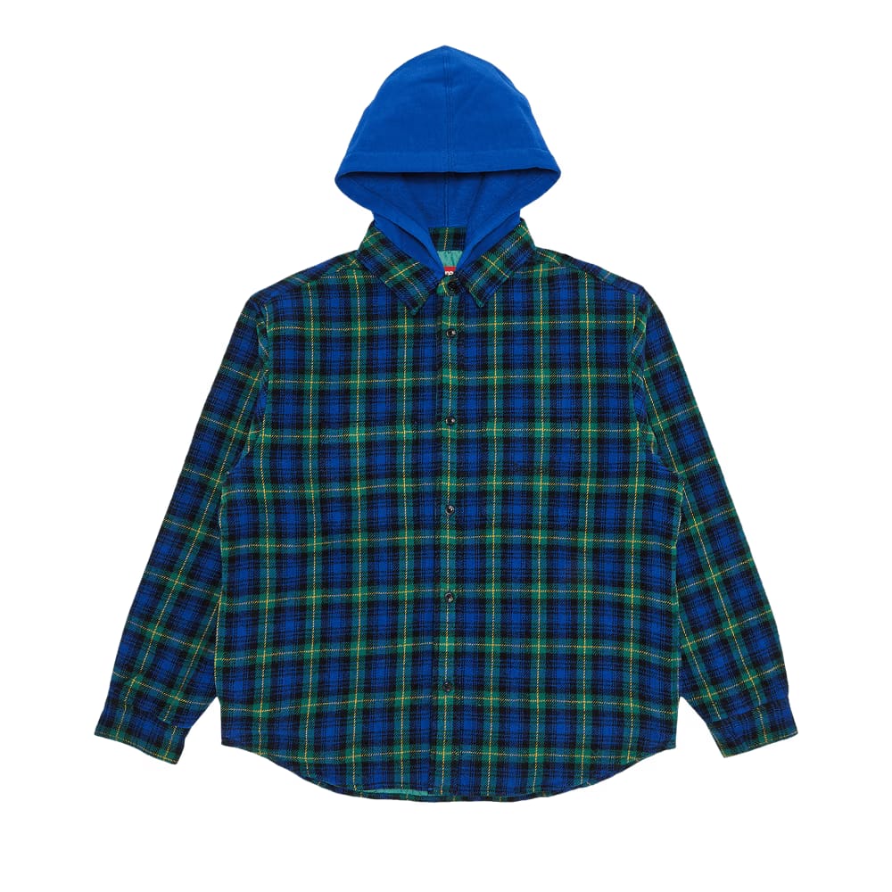 Supreme Tartan Flannel Hooded Shirt Blue