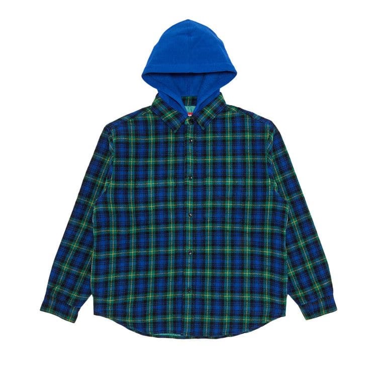 Supreme Tartan Flannel Hooded Shirt Blue