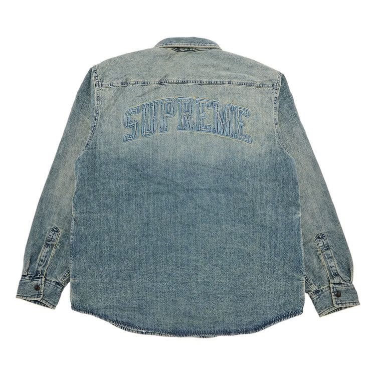 Supreme Faux Shearling Lined Work Shirt Washed Indigo Denim