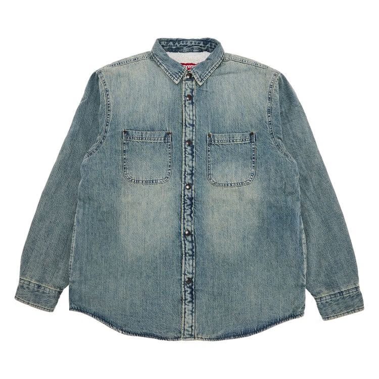 Supreme Faux Shearling Lined Work Shirt Washed Indigo Denim