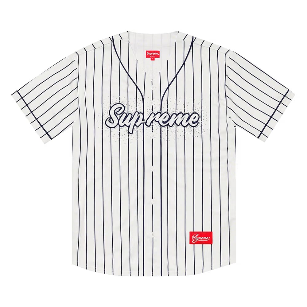 Supreme Rhinestone Baseball Jersey Pinstripe