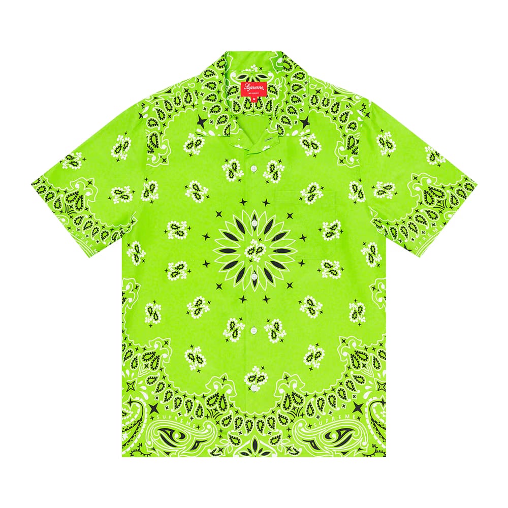 Supreme Bandana Silk Shorts-Sleeve Shirt Bright Green