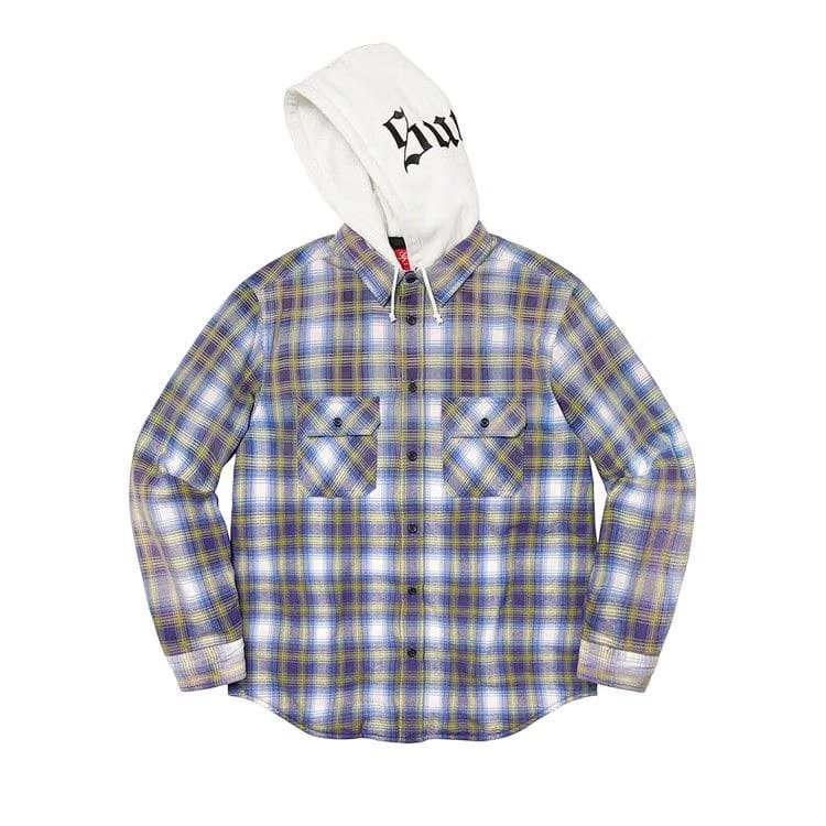 Supreme Hooded Flannel Zip Up Shirt Blue