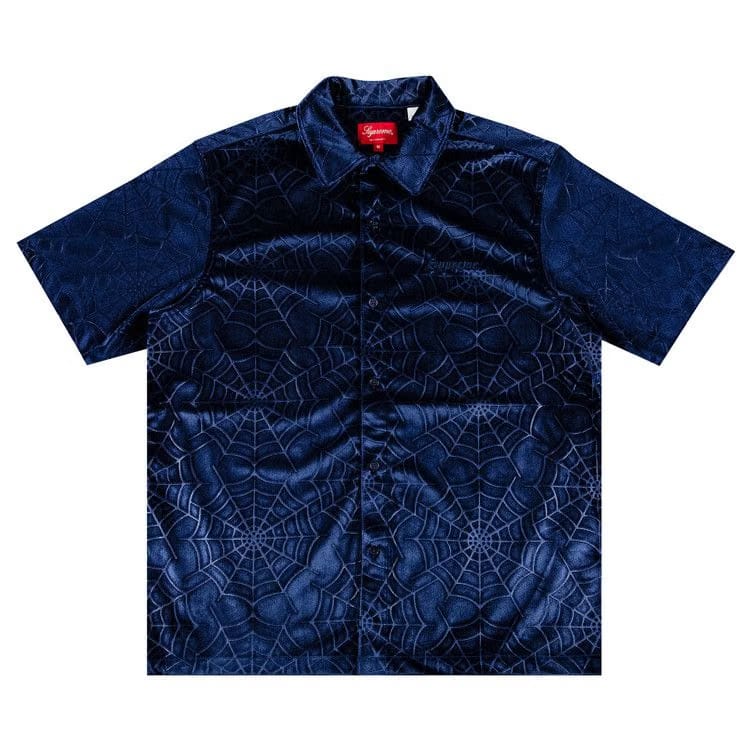 Supreme Spider Web Velvet Shorts-Sleeve Shirt Navy