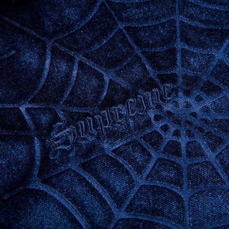 Supreme Spider Web Velvet Shorts-Sleeve Shirt Navy