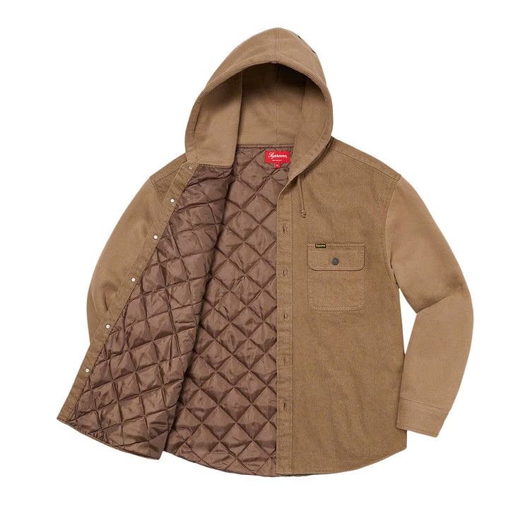Supreme Fleece Hooded Denim Shirt Brown