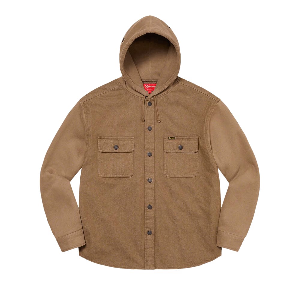 Supreme Fleece Hooded Denim Shirt Brown