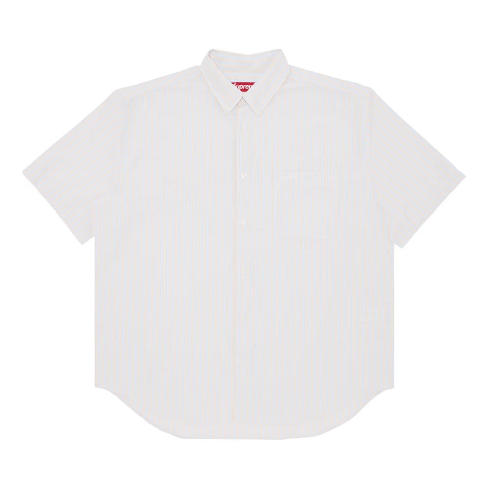 Supreme Loose Fit Oxford Shorts-Sleeve Shirt Light Tan Stripe