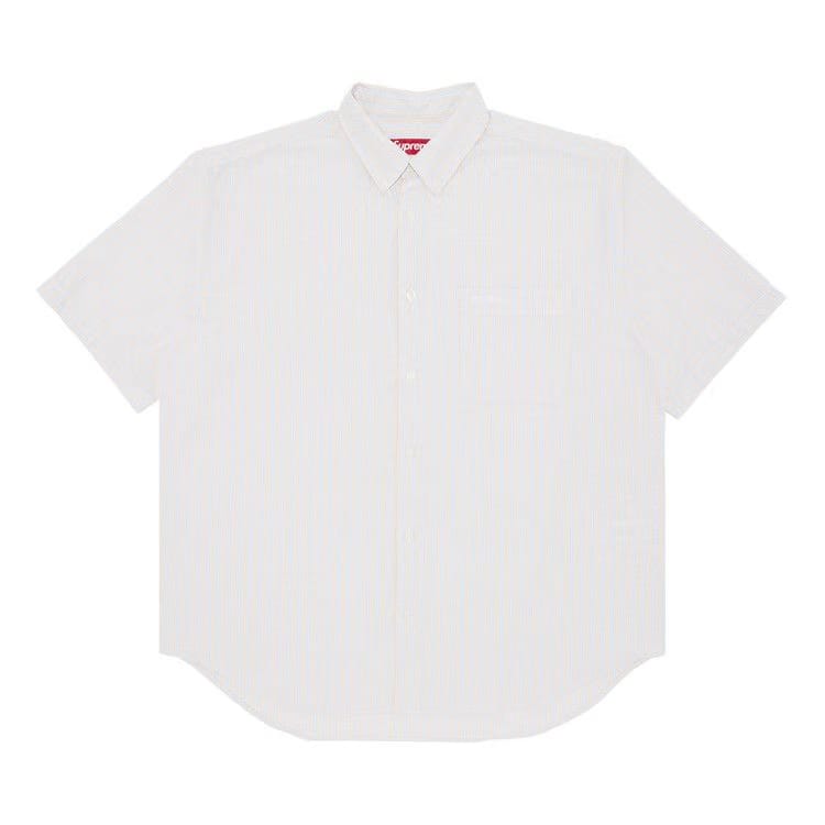 Supreme Loose Fit Oxford Shorts-Sleeve Shirt Light Tan Stripe