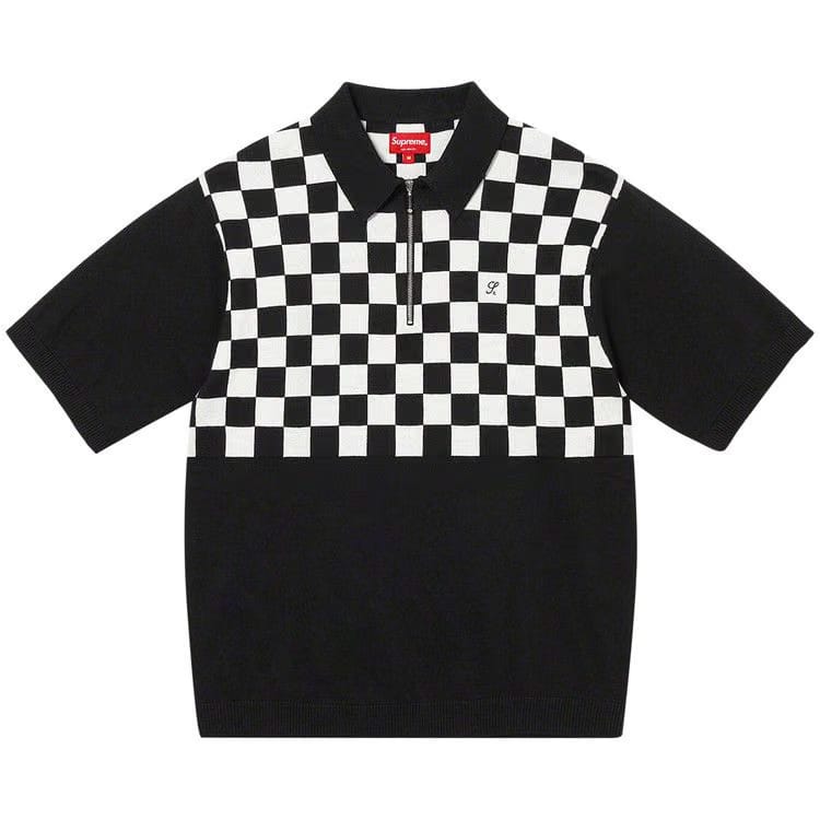 Supreme Checkerboard Zip Up Polo Black