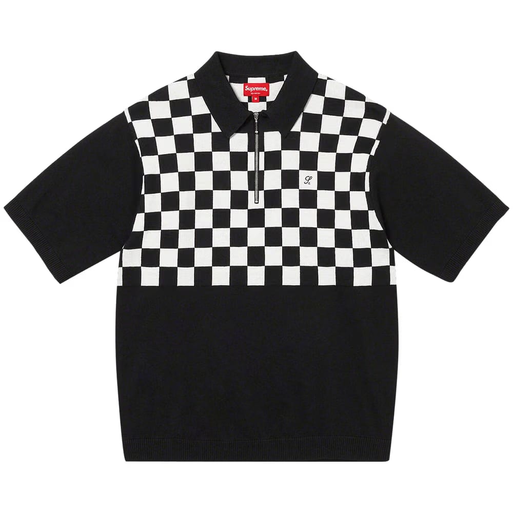 Supreme Checkerboard Zip Up Polo Black
