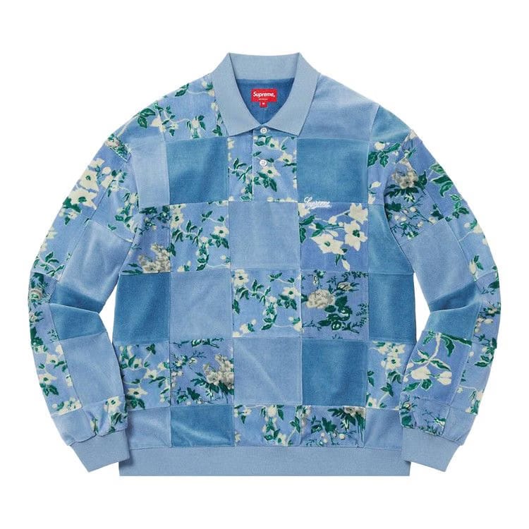 Supreme Floral Patchwork Velour Long-Sleeve Polo Slate
