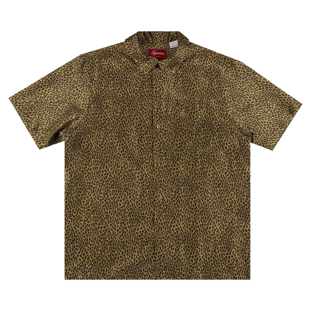 Supreme Leopard Silk Shorts-Sleeve Shirt Tan