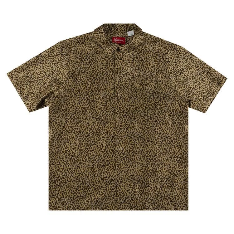 Supreme Leopard Silk Shorts-Sleeve Shirt Tan