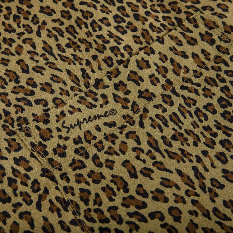 Supreme Leopard Silk Shorts-Sleeve Shirt Tan