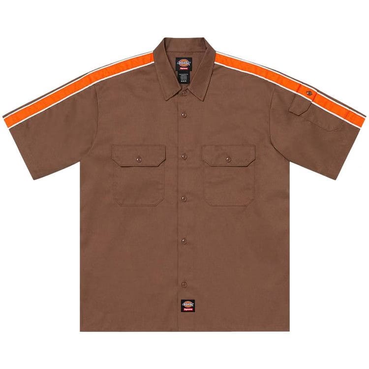 Supreme x Dickies Stripe Shorts-Sleeve Work Shirt Brown