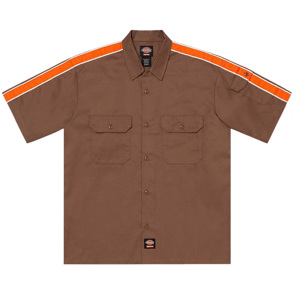 Supreme x Dickies Stripe Shorts-Sleeve Work Shirt Brown
