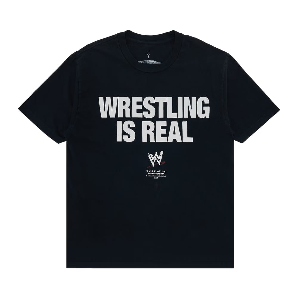 Cactus Jack by Travis Scott Wrestling is Real Real T-Shirt Black