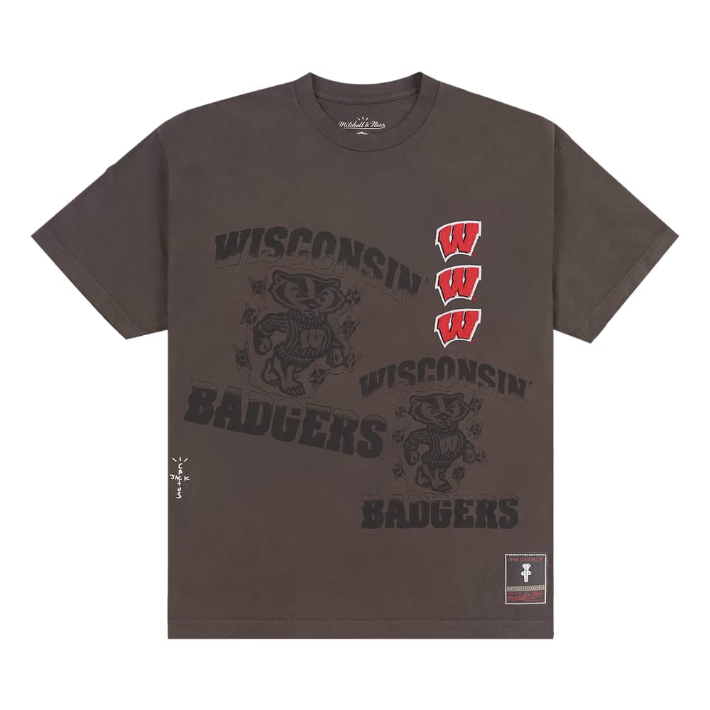 Cactus Jack by Travis Scott x Mitchell & Ness University Of Wisconsin Seal T-Shirt Brown