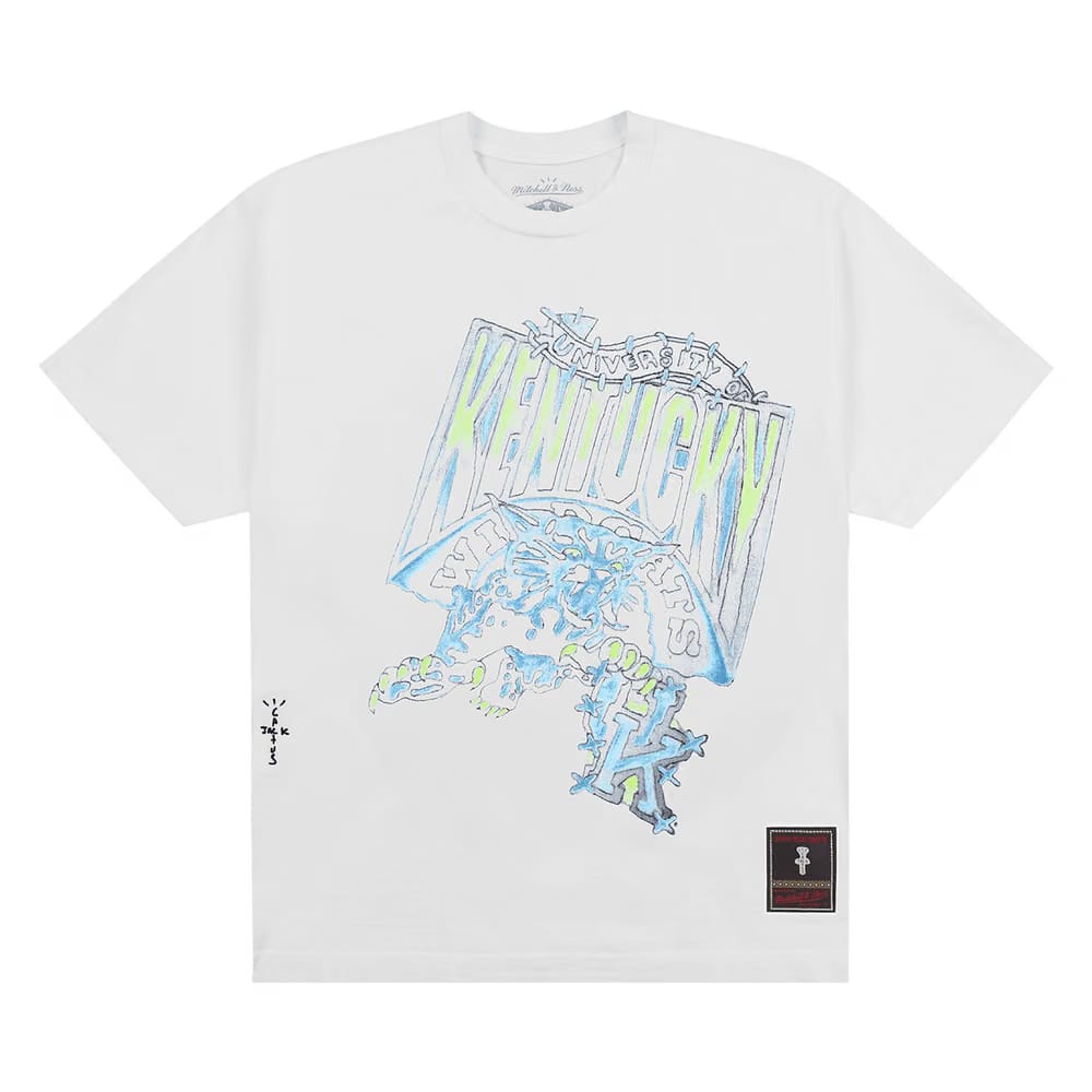 Cactus Jack by Travis Scott x Mitchell & Ness University Of Kentucky Handdrawn T-Shirt White