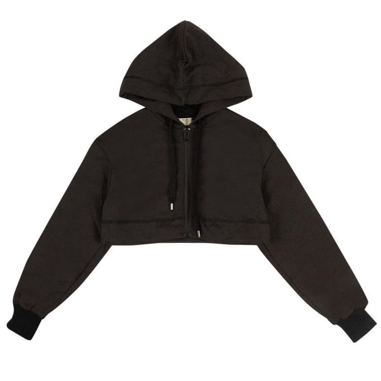 Fendi Logo Stripe Cropped Hoodie Black