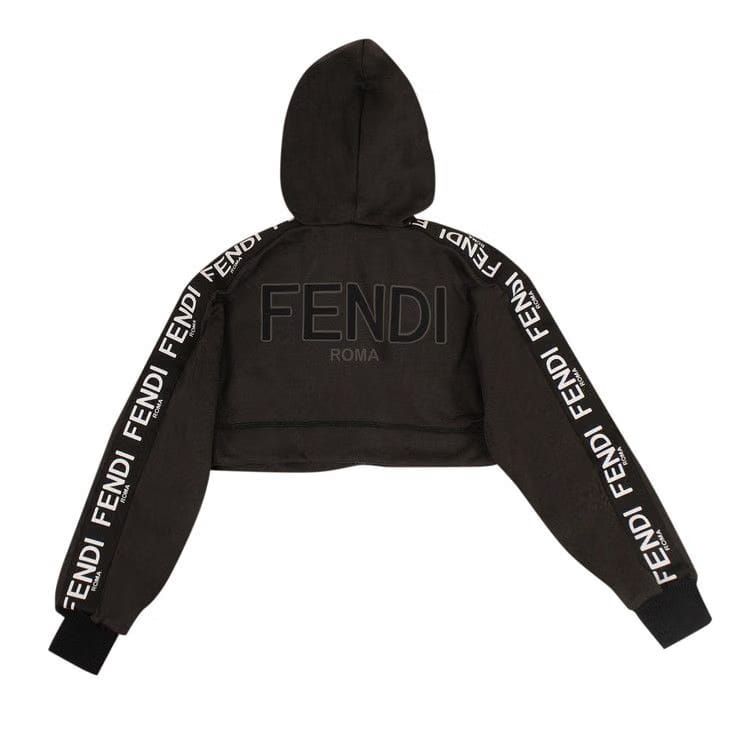 Fendi Logo Stripe Cropped Hoodie Black