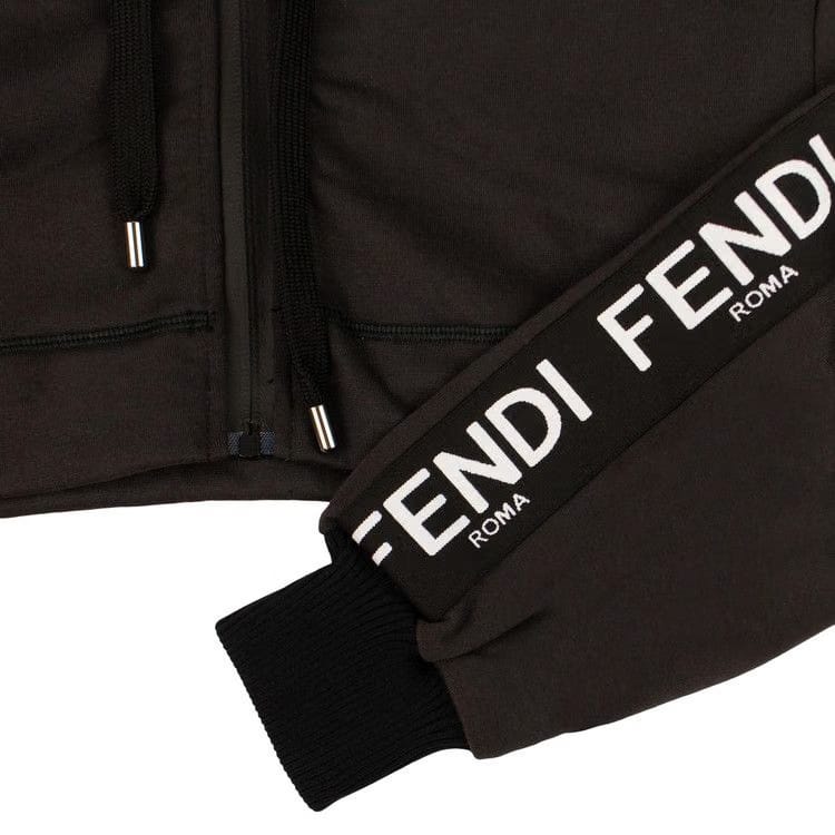 Fendi Logo Stripe Cropped Hoodie Black