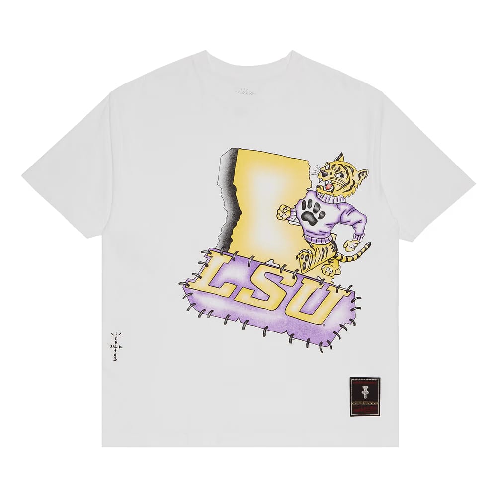 Cactus Jack by Travis Scott x Mitchell & Ness Louisiana State University Handdrawn T-Shirt White