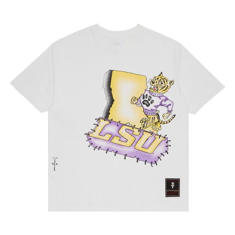 Cactus Jack by Travis Scott x Mitchell & Ness Louisiana State University Handdrawn T-Shirt White