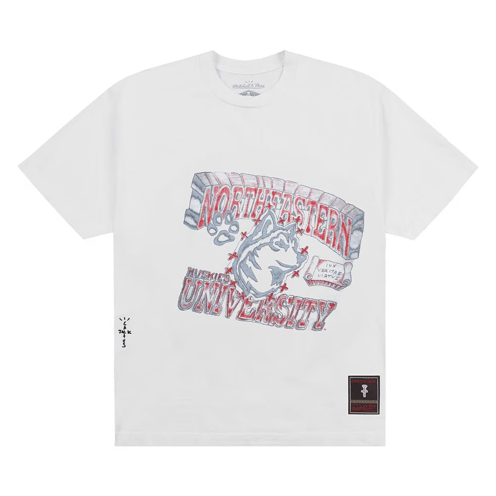 Cactus Jack by Travis Scott x Mitchell & Ness Northeastern University Handdrawn T-Shirt White