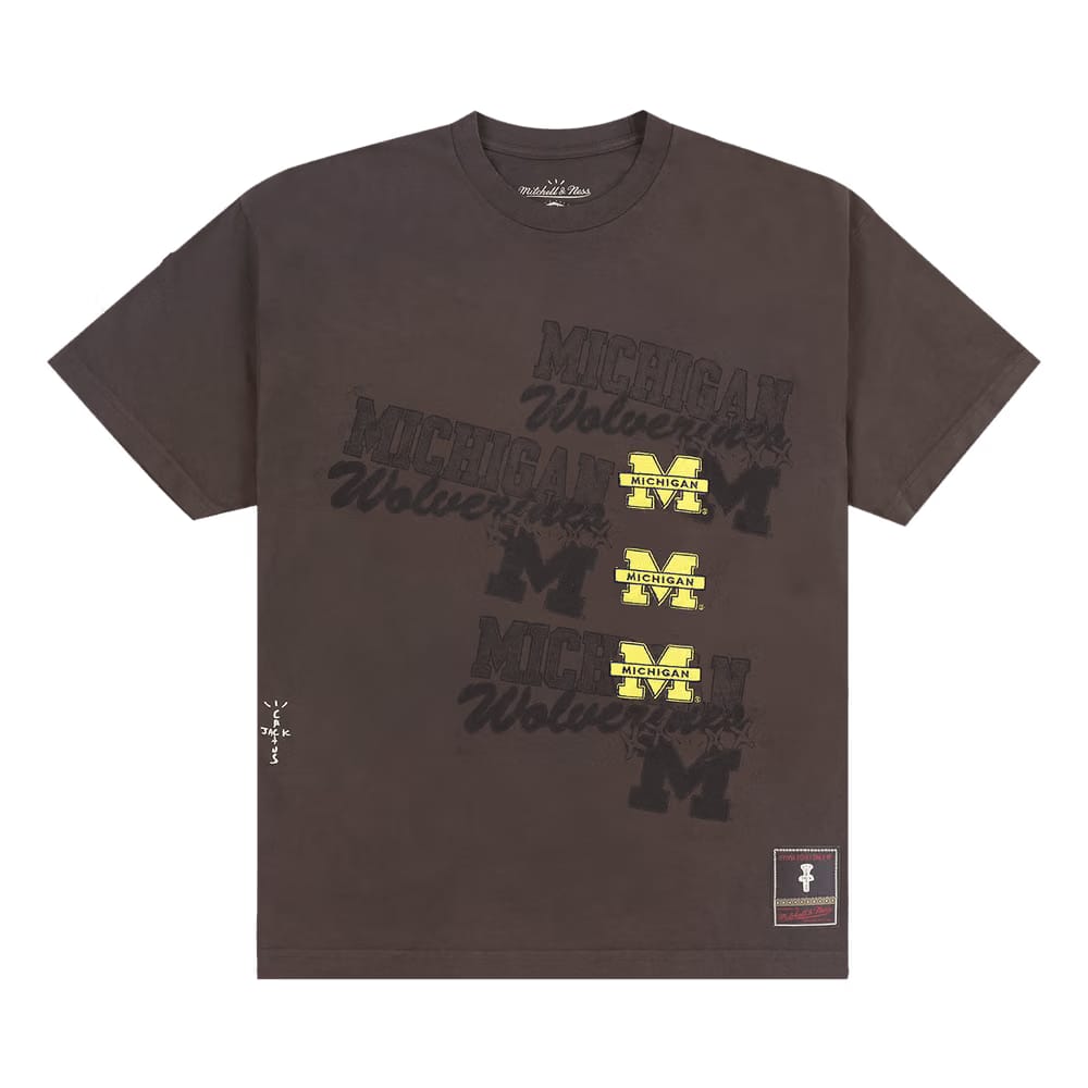 Cactus Jack by Travis Scott x Mitchell & Ness University Of Michigan Seal T-Shirt Brown