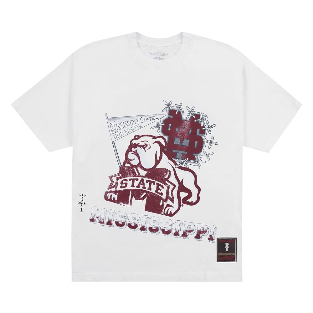 Cactus Jack by Travis Scott x Mitchell & Ness Mississippi State University Handdrawn T-Shirt White
