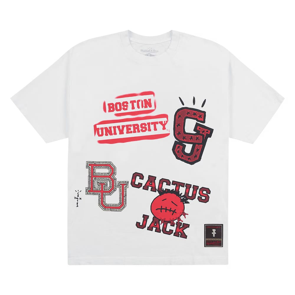 Cactus Jack by Travis Scott x Mitchell & Ness Boston University Handdrawn T-Shirt White