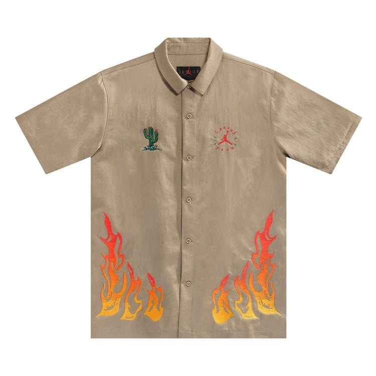 Cactus Jack by Travis Scott x Jordan Button Down Shirt Khaki/University Red