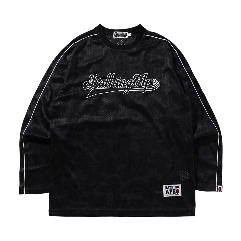 BAPE Camo Stripe Baseball Logo Relaxed Fit Long-Sleeve T-Shirt Black