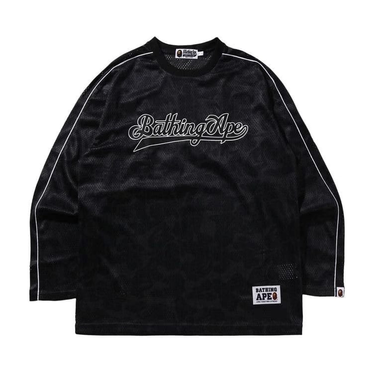 BAPE Camo Stripe Baseball Logo Relaxed Fit Long-Sleeve T-Shirt Black