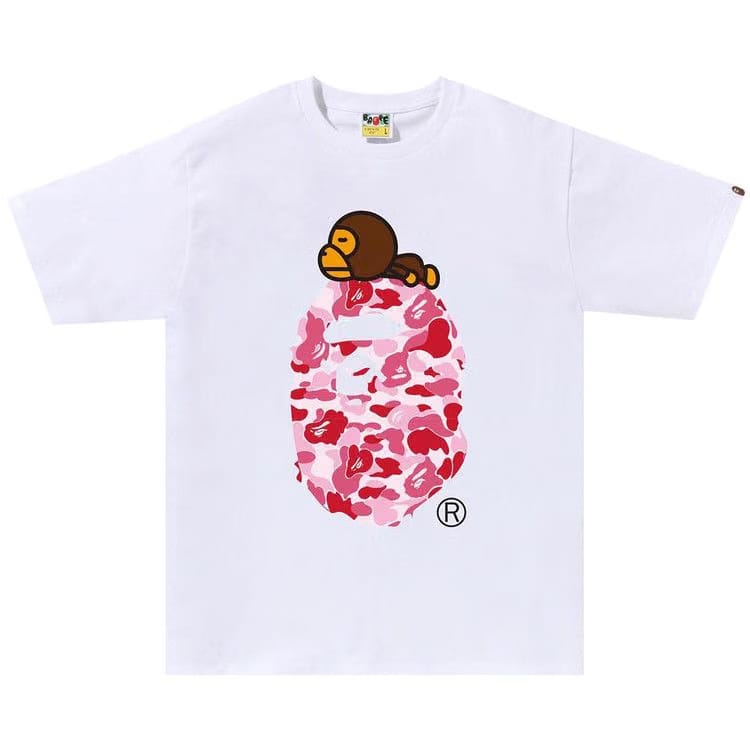 BAPE ABC Camo Milo On Big Ape T-Shirt White/Pink