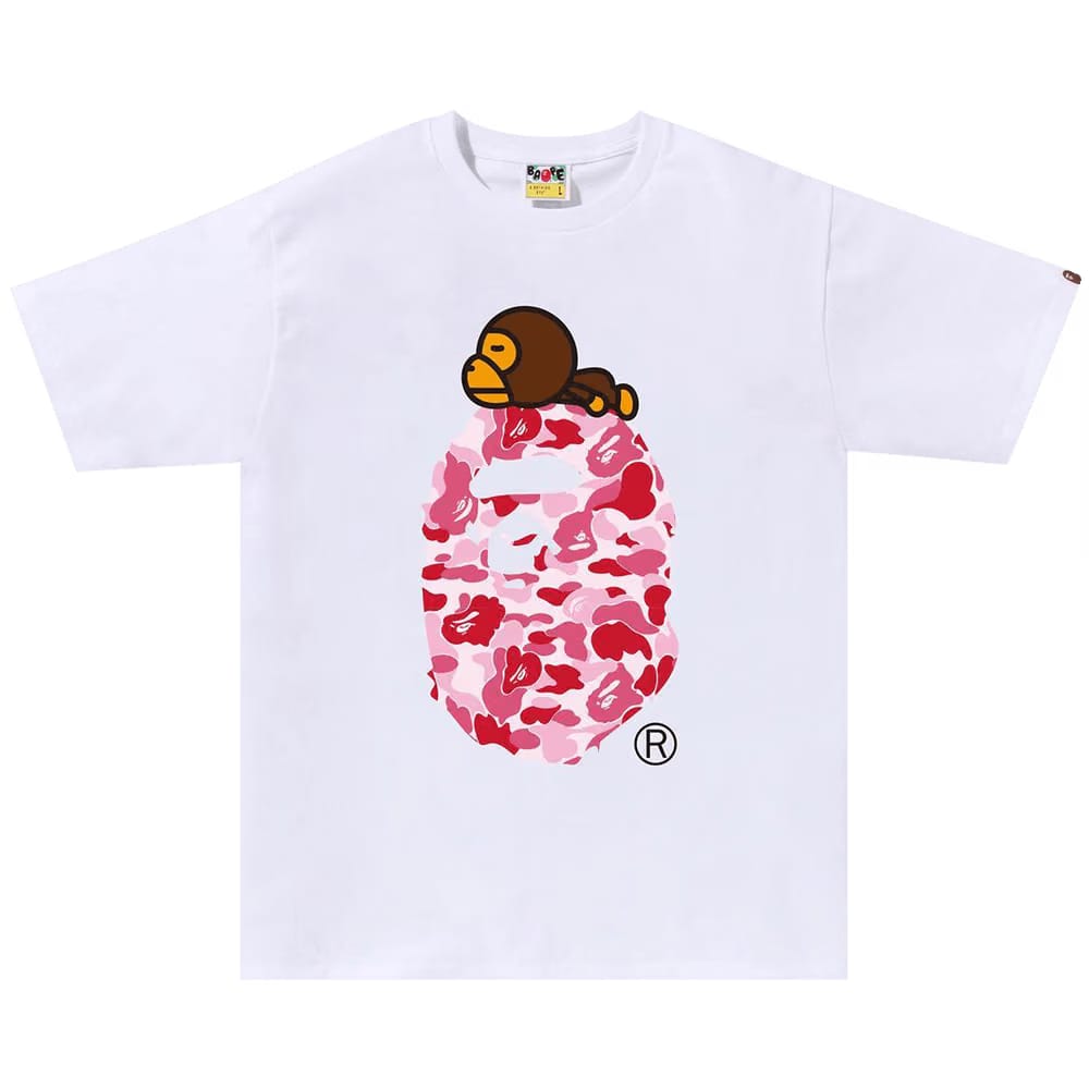 BAPE ABC Camo Milo On Big Ape T-Shirt White/Pink