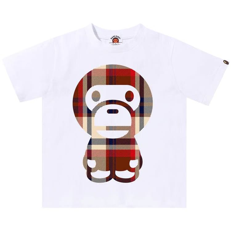 BAPE Kids Check Big Baby Milo T-Shirt White