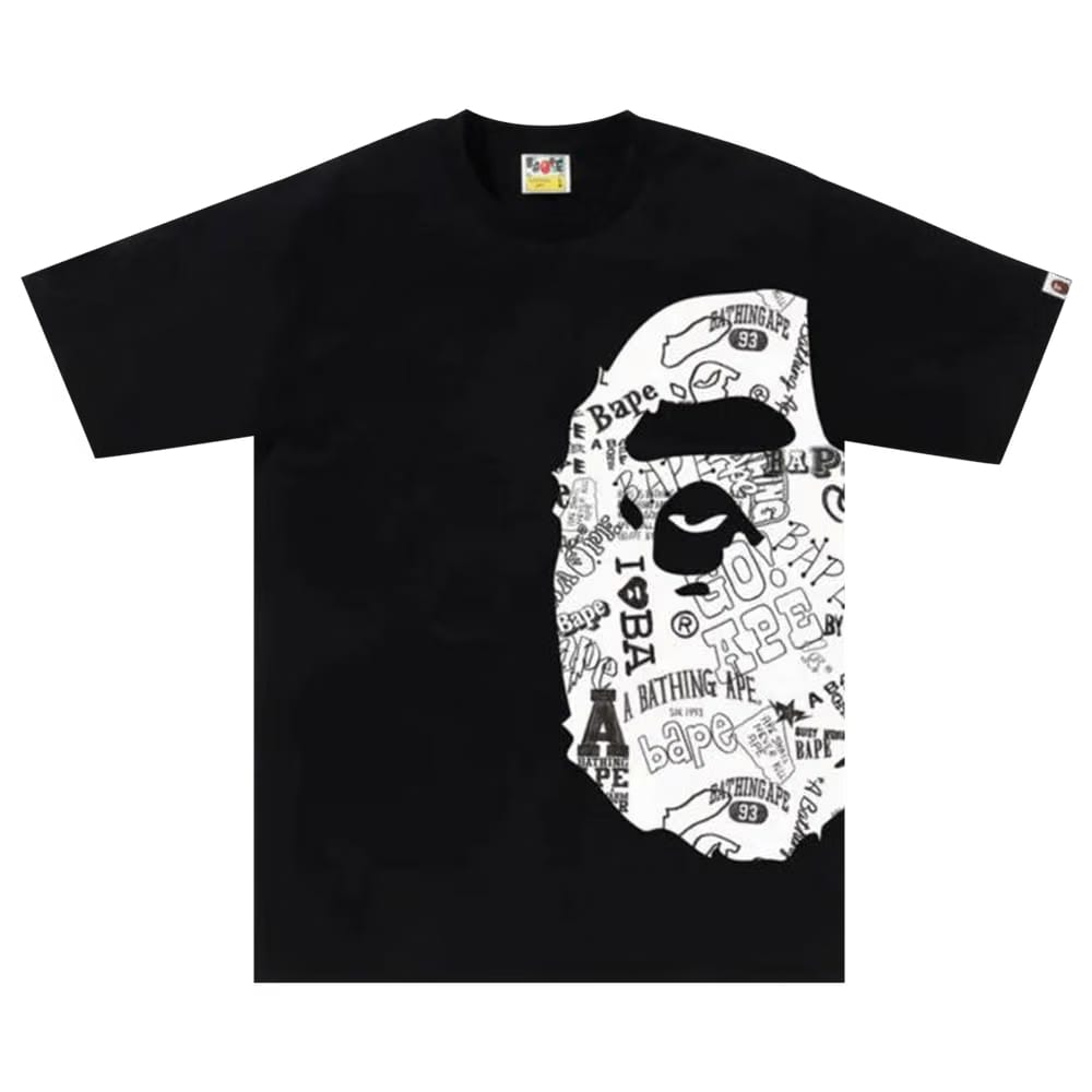 BAPE Hand Drawn Pattern Side Big Ape Head T-Shirt Black/White